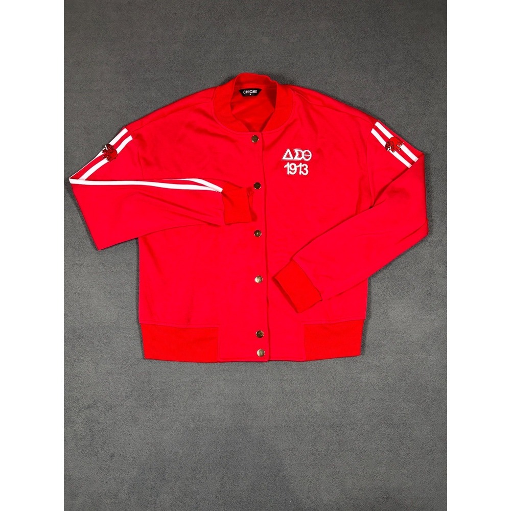 Chicme Bomber Jacket Women Medium Red Delta Sigma Theta College Sorority Stretch